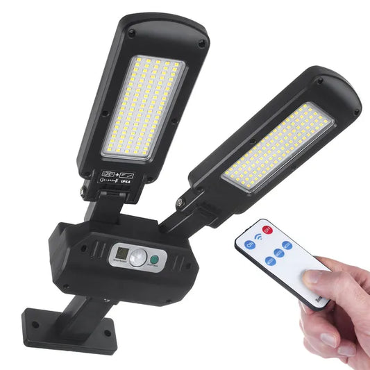 Napelemes LED utcai lámpa mozgásérzékelővel, távirányítóval, 5W, 2x450lm, 6500K