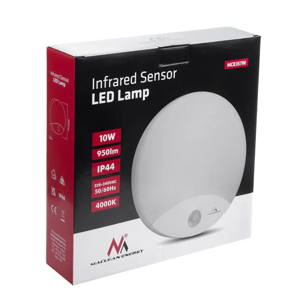 LED mennyezeti lámpa mozgásérzékelővel, 10 W, IP44, 4000 K, Ø25 cm, fehér