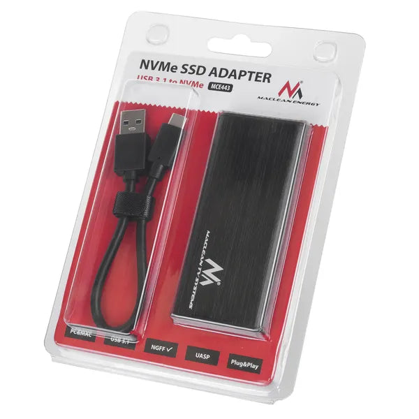 Maclean MCE443 alumínium M.2 NVMe/NGFF SSD külső USB 3.1 ház (2230–2280)