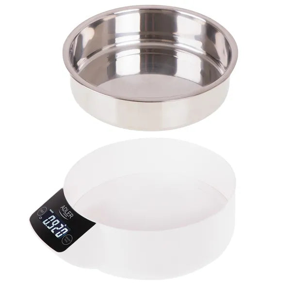 Adler digitális konyhai mérleg acél tálkával, 5 kg/1 g pontosság