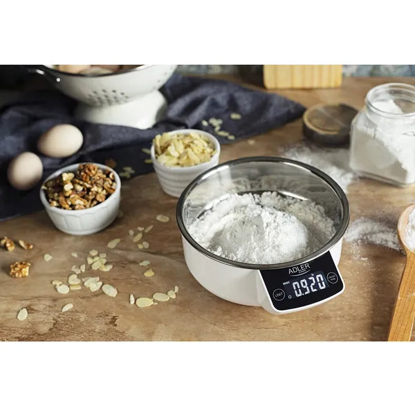 Adler digitális konyhai mérleg acél tálkával, 5 kg/1 g pontosság