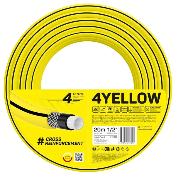 Cellfast 4Yellow kerti tömlő 1/2” 20 m, 4 rétegű, UV-álló, 20 bar