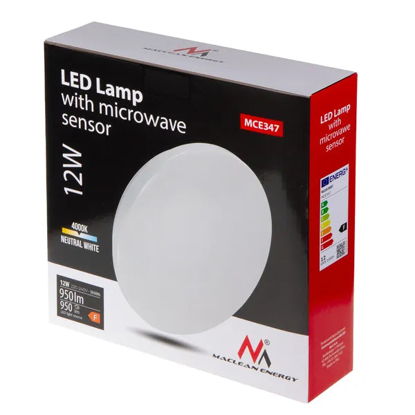 Maclean mce347 led mennyezeti lámpa mozgásérzékelővel, 12w, ip44