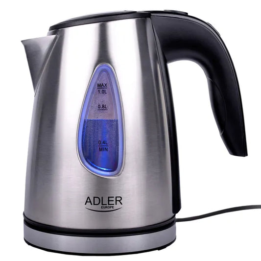 Rozsdamentes acél elektromos vízforraló 1 l, 1630 W LED Adler AD1203