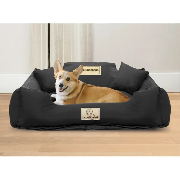 KingDog kutyaágy M 75×65 cm, fekete, levehető huzat, csúszásgátlós