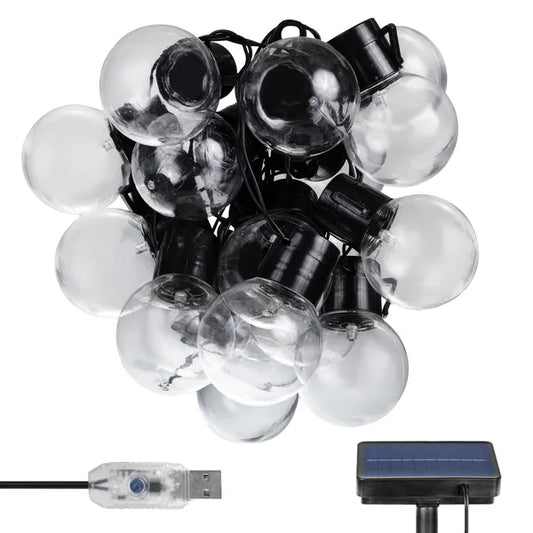 Napelemes LED kerti fényfüzér, 7 m, IP44, meleg fehér, USB töltés