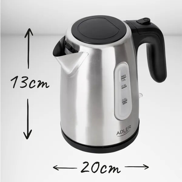 Adler AD 1273 inox elektromos vízforraló, 1 L, 1200 W, 360° talp
