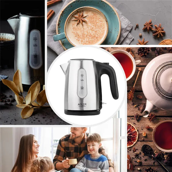 Adler AD 1273 inox elektromos vízforraló, 1 L, 1200 W, 360° talp