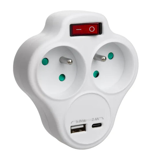 Maclean elosztó kapcsolóval, 2× E aljzat, USB-A/C 2.4A, gyerekzár, 3680 W