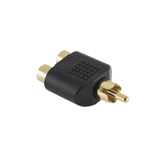 Aranyozott RCA Y-elosztó adapter, 1× apa – 2× anya cinch