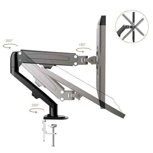 Gázrugós asztali monitor tartó 13-27”, 8 kg, VESA 75×75/100×100, fekete