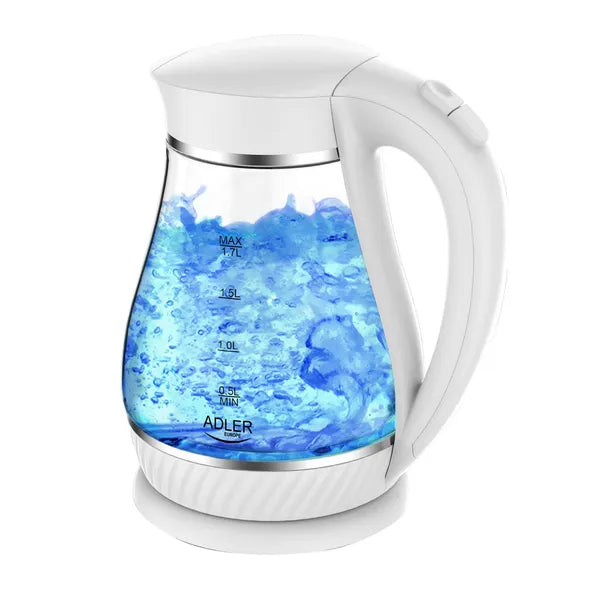 Adler AD1274 fehér üveg vízforraló, 1,7 l, 2200 W, LED