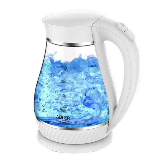 Adler AD1274 fehér üveg vízforraló, 1,7 l, 2200 W, LED