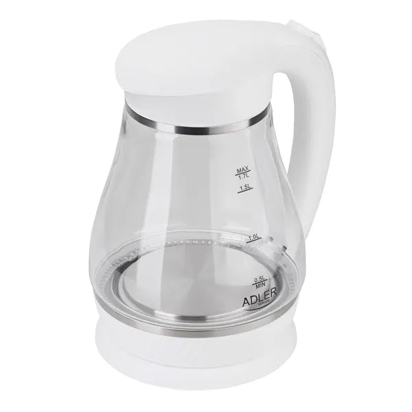 Adler AD1274 fehér üveg vízforraló, 1,7 l, 2200 W, LED