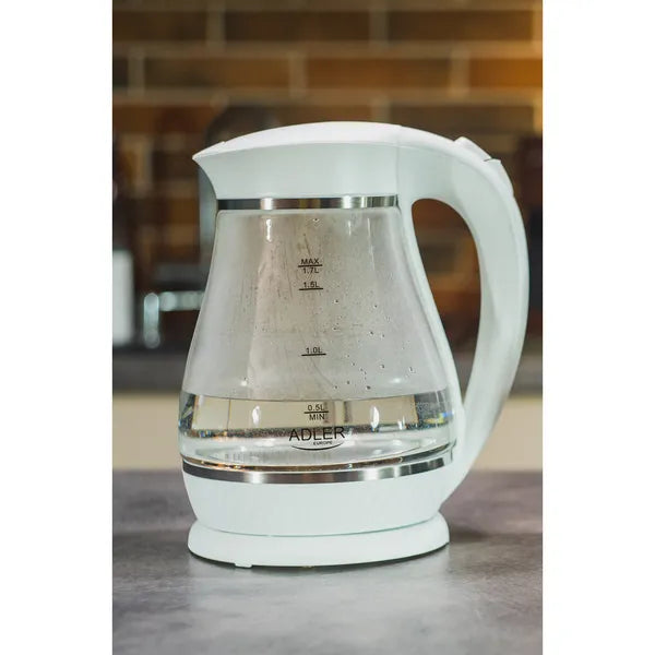 Adler AD1274 fehér üveg vízforraló, 1,7 l, 2200 W, LED