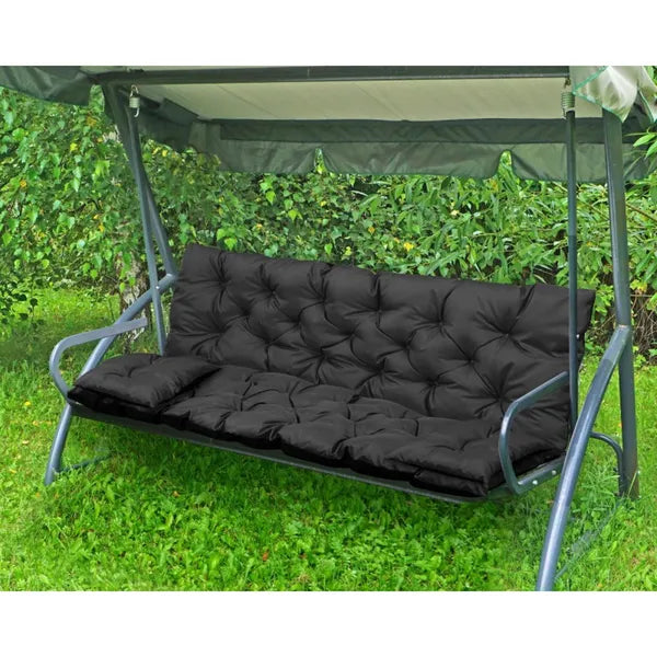 Kerti pad-/hintapárna szett 100x60x50 cm + 2×42 cm, fekete