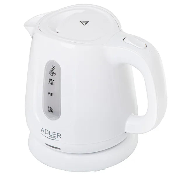 Műanyag vízforraló, 1,0 l, 850 W, fehér, lapos fűtőszál, 360° talp
