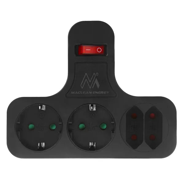 Maclean MCE224 G/B fekete 4-es elosztó lábbal, 2×Schuko+2×Euro, kapcsolóval