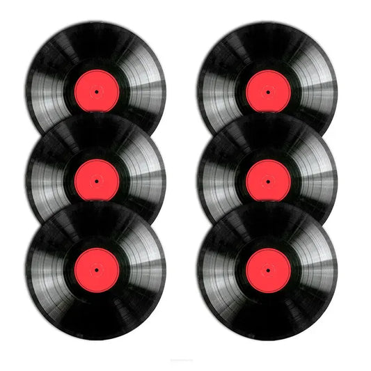 6 darabos, kerek, 33 cm-es filc asztali alátét szett – vinyl minta