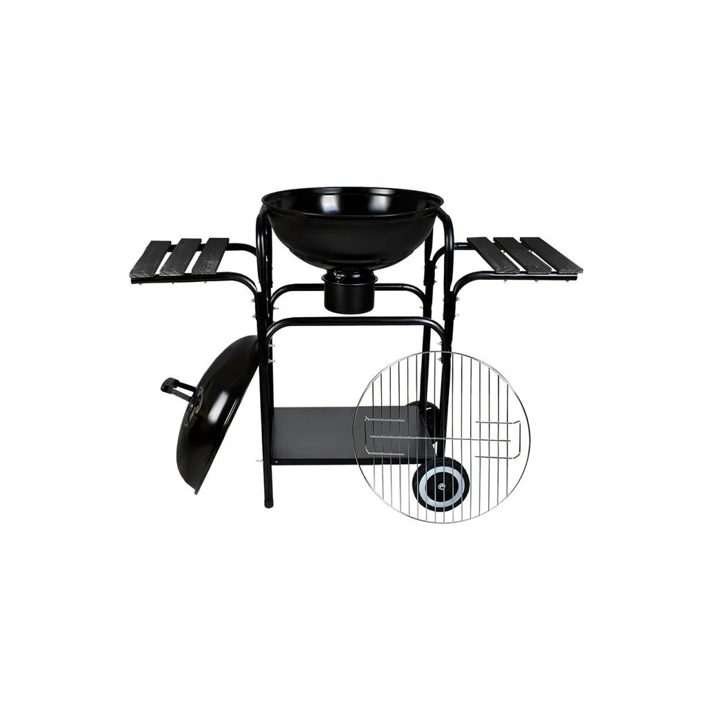 Kaminer BBQ Faszenes mobil grillsütő oldalpolcokkal, kiegészítőkkel, 46,5 cm
