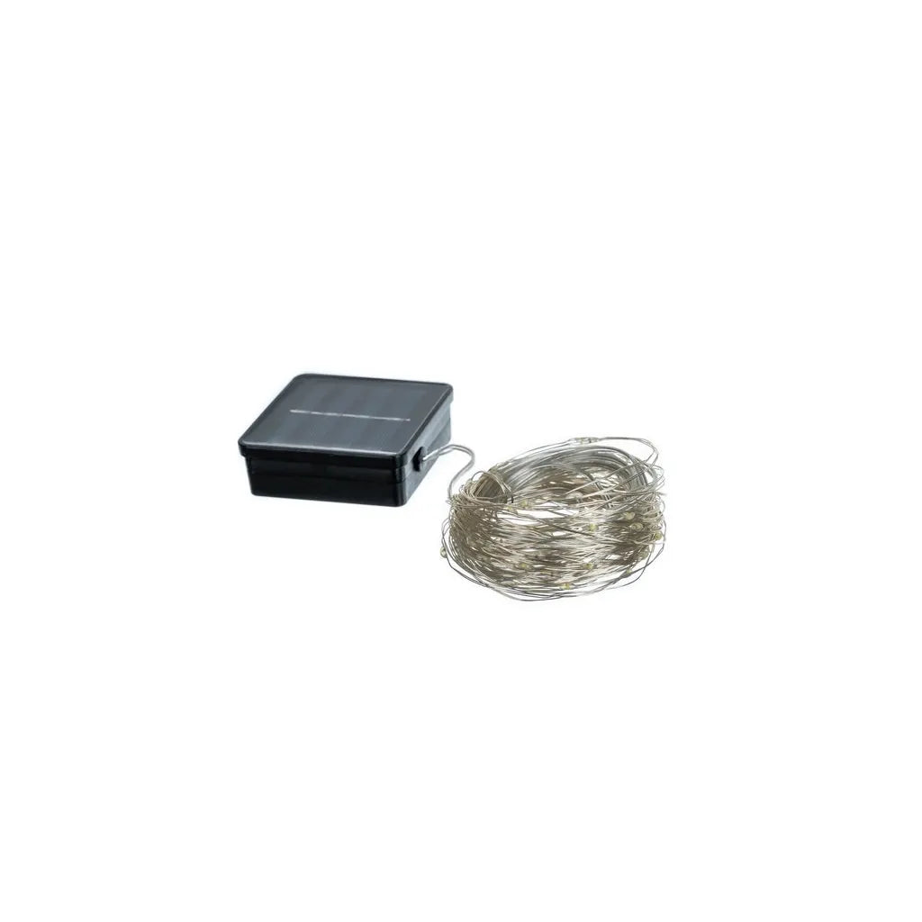 Napelemes LED fényfüzér vízálló kivitelben, 100 db színes LED, 10 m
