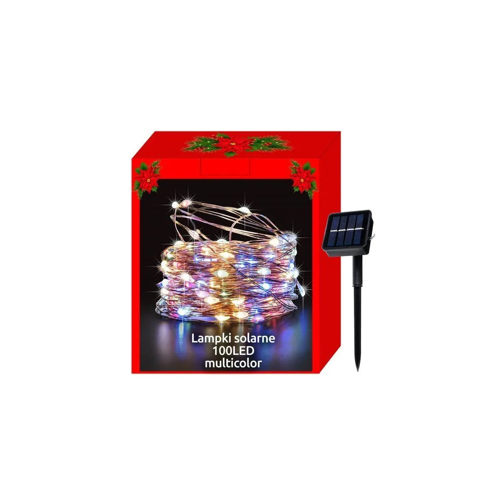Napelemes LED fényfüzér vízálló kivitelben, 100 db színes LED, 10 m