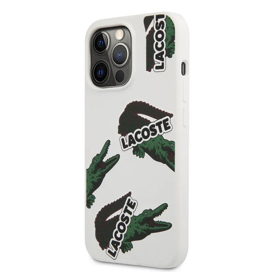 Lacoste folyékony szilikon Allover mintás Kryt pro iPhone 13 Pro Max fehér tok