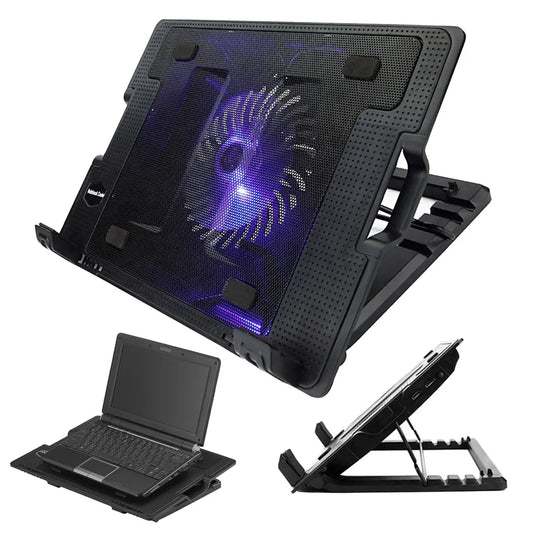 Laptophűtő-állvány LED világítással, fekete, 20x33 cm